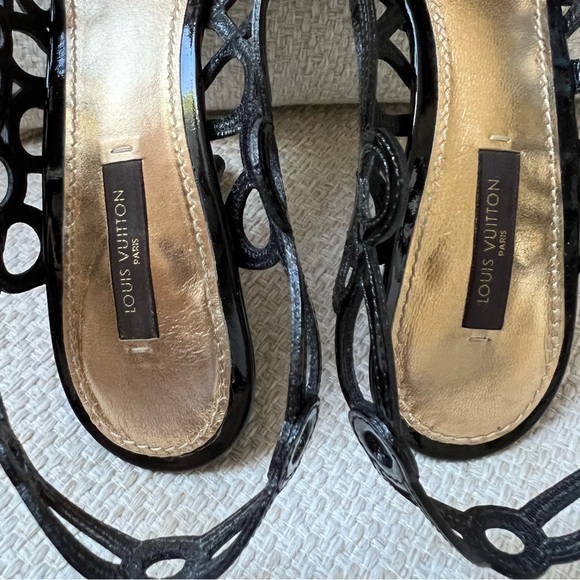 Louis Vuitton HOLIDAYS Patent Leather Lazor Cut Out Accent Slingback Heels - Picture 8 of 14